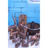A large collection of treen animals and other