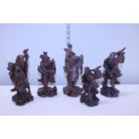 Five assorted hand carved Oriental figures a/f