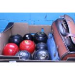 A selection of vintage crown green & flat green bowls