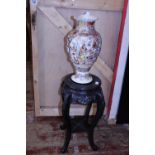 A antique Satsuma vase & antique ornately carved oriental planter (needs some TLC) shipping