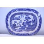 A antique Victorian ironstone Willow Pattern meat plate