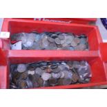 A tub of old English coins mainly pennies approx 12.5kg