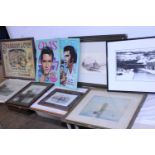 A job lot of assorted framed art work and advertising shipping unavailable