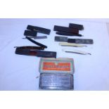 A selection of vintage cut throat razors etc