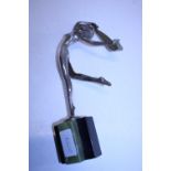 A signed Art Deco silvered bronze scarf dancer signed Lorenzl on a marble base (missing part of