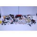 A box of assorted ELC farm animals including Schleich and Papo