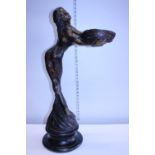 A unsigned large hollow cast bronze Art Noveau figure of woman with basket h76cm. Shipping