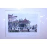 A Chinese hand coloured engraving inscribed 'Pavilion of the Star of Pope' by Tong Chow