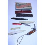 A job lot of assorted vintage razors and pen knifes