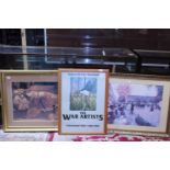Three pieces of framed art work two in large gilt frames, shipping unavailable