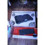 A boxed Microsoft keyboard and a fitness and fun balance boards (untested)