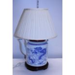 A Chinese porcelain lamp base in the form of a teapot, shipping unavailable