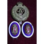 A Royal Engineers cap badge & two WW1 Serbian officer's cockade badges