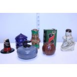 A selection of novelty whiskey decanters (some full all with stoppers)
