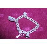 A white metal bracelet and a selection of white metal charms