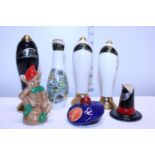 A selection of novelty whiskey decanters (some full all with stoppers)
