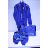 A set of race ware overalls and boots by AWS with bag