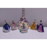 Five Royal Doulton miniature figures and a larger Coalport figure