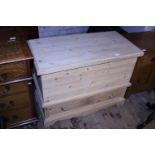 A pine storage box with one drawer under on bracket feet,approx h70 x w93 x d47cm, shipping