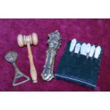 A selection of assorted of collectables including a Fruitwood gavel