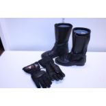 A pair of ladies motorbike boots size 36 and a pair of gloves