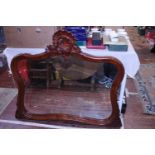 A large antique French mahogany over mantle mirror, 105cm 97cm shipping unavailable