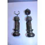 Two GWR copper and brass carriage lamps as found