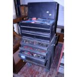 A vintage metal tool chest and contents of tools etc, shipping unavailable