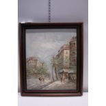 A framed Burnett oil on canvas of a Paris scene