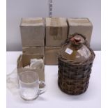 A vintage stoneware flagon and a seven etched real ale tankards, shipping unavailable