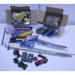 A box of assorted Meccano and die-cast models