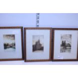 Three framed eau-forte originale coloured engravings signed Hubert