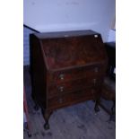 A vintage Walnut veneered writing bureau, shipping unavailable