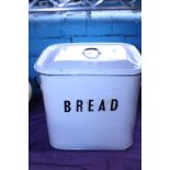 A vintage enamel bread bin, shipping unavailable