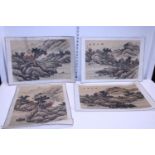 Four Chinese watercolours of landscapes with figures, boats, buildings etc
