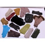 A box of assorted vintage ladies gloves mostly leather examples