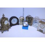 A selection of assorted carriage clocks and other