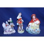 Three assorted antique figures including a Staffordshire Red Riding Hood