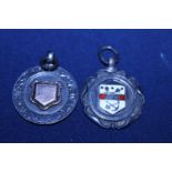 A pair of hallmarked silver fobs (one with Morley Coat of Arms)