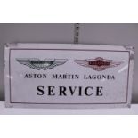 A vintage Aston Martin Lagonda double sided enamel sign. Parts/Service 60x30cm