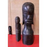 Two antique hand carved wooden African figurines