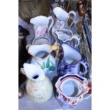 A selection of antique jugs and one 18th century mug, shipping unavailable