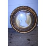 A gilt framed plaster relief of a lady, shipping unavailable D40cm. Shipping unavailable