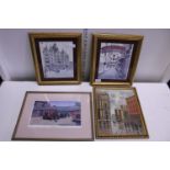 Four framed prints including local interest