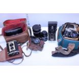 A job lot of assorted photographic equipment including a Zeiss Ikon Contax I