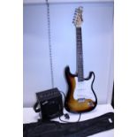 A cased Rock Jam electric guitar and small amp, shipping unavailable