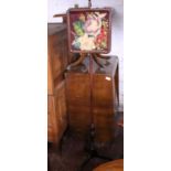 A Victorian pole screen with embodied panel (damage to frame), shipping unavailable