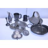 A job lot of assorted pewter ware items