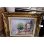 A gilt framed oil on canvas of A paris street scene by Burnett, shipping unavailable