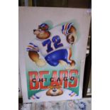 A painted Gouashe by Tim Beaumont depicting the Chicago Bears, shipping unavailable
